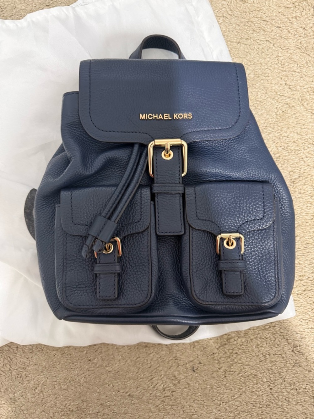 Michael Kors Navy Leather Mini Backpack with Gold Hardware - Picture 2 of 7